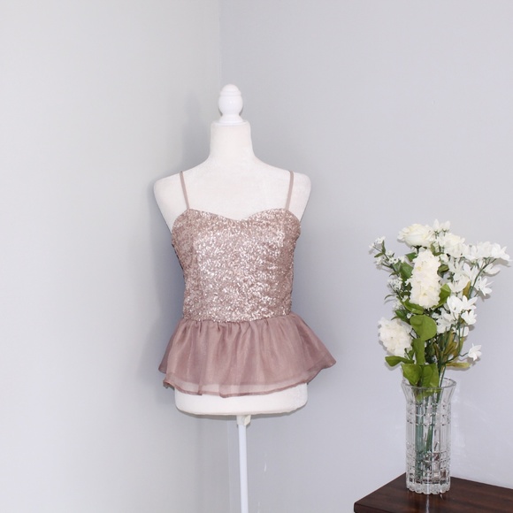 Charlotte Russe Tops - Charlotte Russe Rosegold Sequin Tank Top SZ S